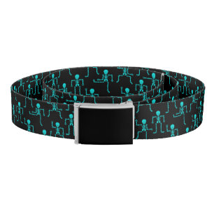 Spooky Dancing Bright Turquoise Skeletons Pattern Belt