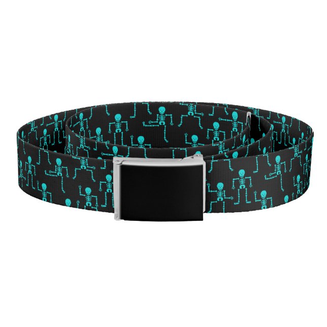 Spooky Dancing Bright Turquoise Skeletons Pattern Belt (Coil)