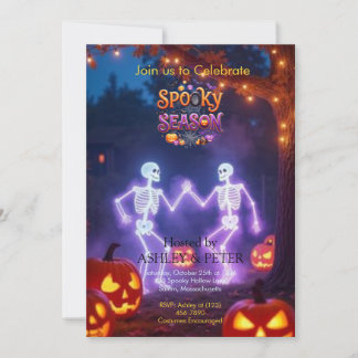 Spooky Dancing Skeleton Black Halloween Party Invitation