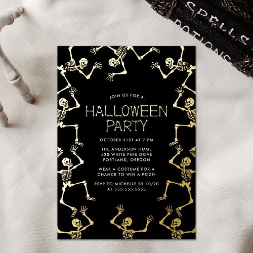 Spooky Dancing Skeletons Halloween Party Foil Invitation