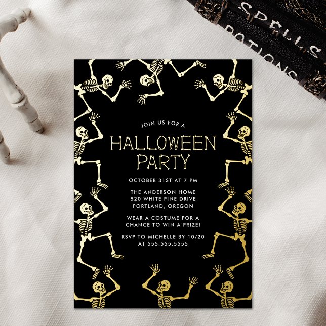 Spooky Dancing Skeletons Halloween Party Foil Invitation (Creator Uploaded)