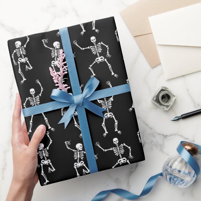 Spooky Dancing Skeletons Pattern Wrapping Paper (Gifting)