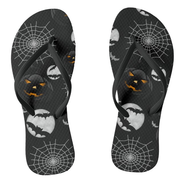 Spooky Dark Halloween Pattern Flip Flops (Footbed)