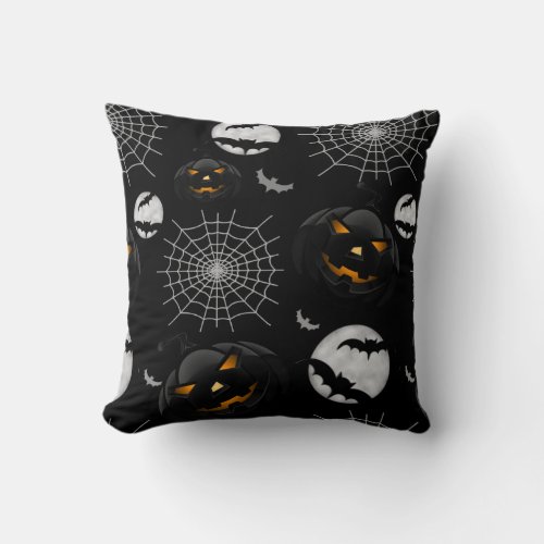 Spooky Dark Halloween Pattern Throw Pillow