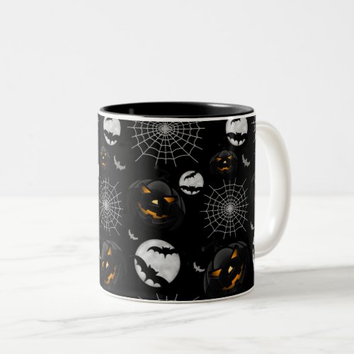 Spooky Dark Halloween Pattern Two_Tone Coffee Mug