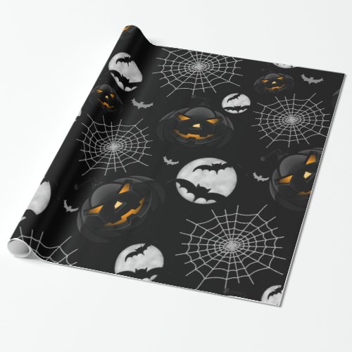 Spooky Dark Halloween Pattern Wrapping Paper
