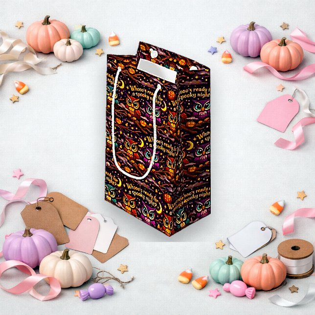 Spooky Dark Purple Cartoon Owl Halloween Small Gift Bag (Creator Uploaded)