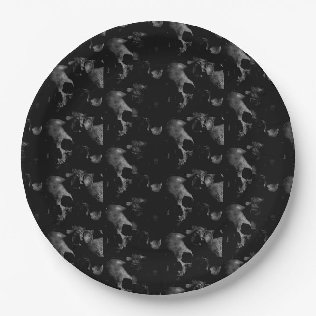 Spooky Dead Skull Halloween party Paper Plates (Front)