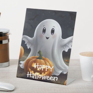 Spooky Delight: Ghostly Halloween Fun Pedestal Sign