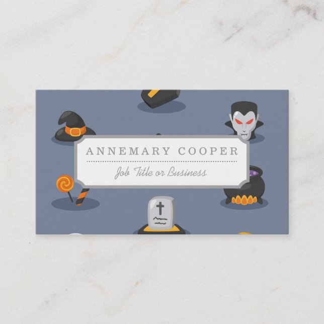 Spooky Detailed Colorful Halloween Pattern Business Card (Front)