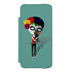 Spooky Dia de Los Muertos Girl Wallet Case For iPhone SE/5/5s