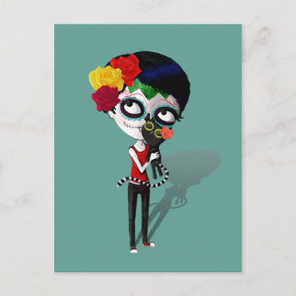 Spooky Dia de Los Muertos Girl Postcard