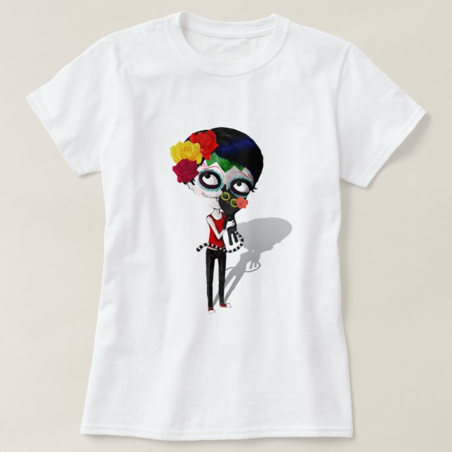 Spooky Dia de Los Muertos Girl T-Shirt (Design Front)