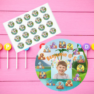 Spooky Dino Birthday Bash Custom Photo Party Classic Round Sticker