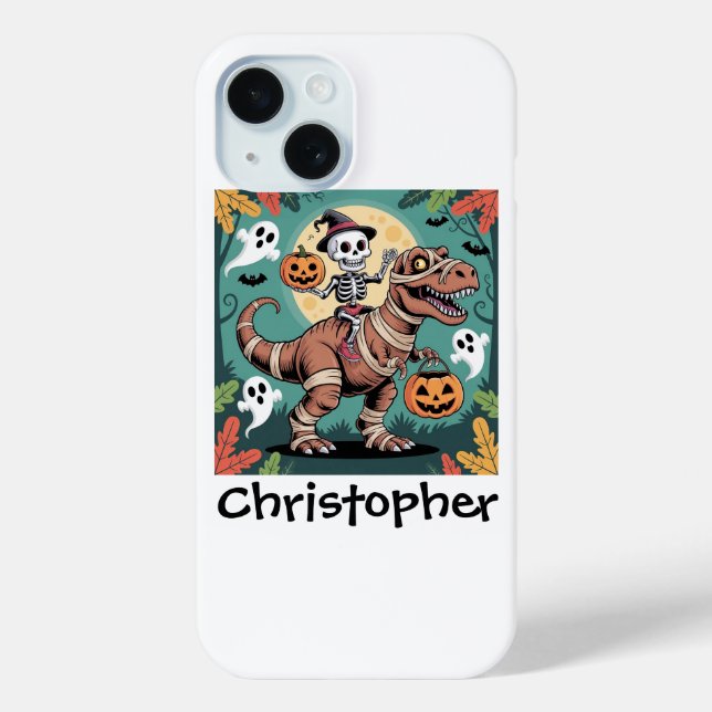 Spooky Dino Rider – Skeleton on Mummy T-Rex  Case-Mate iPhone Case (Back)