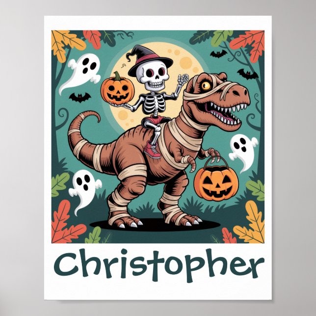 Spooky Dino Rider – Skeleton on Mummy T-Rex  Poster (Front)