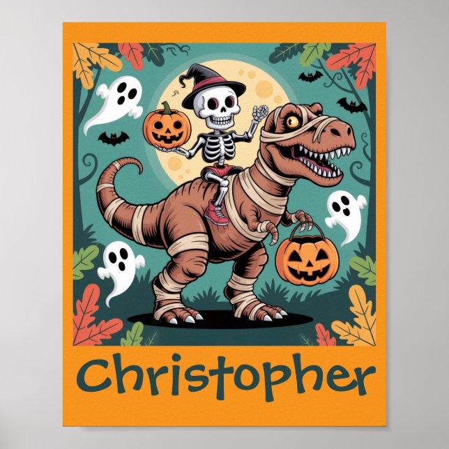 Spooky Dino Rider – Skeleton on Mummy T-Rex  Poster (Front)