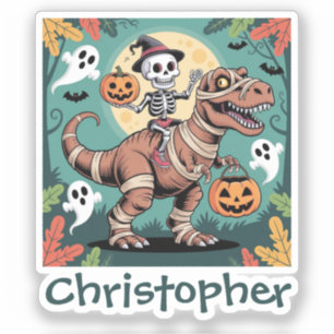 Spooky Dino Rider – Skeleton on Mummy T-Rex Sticker