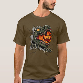 Spooky Dinosaur Eating Pumpkin Happy Halloween  T-Shirt