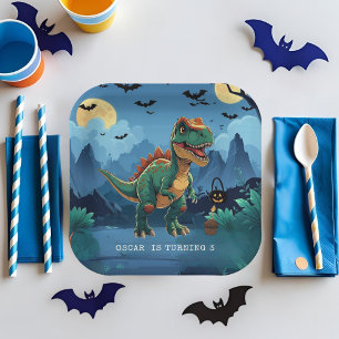 Spooky Dinosaur Halloween Birthday Custom T-Rex Paper Plates