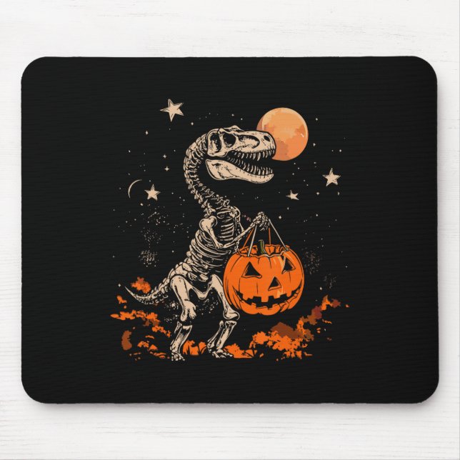 Spooky Dinosaur Skeleton Scary Pumpkin Moon Hallow Mouse Pad (Front)