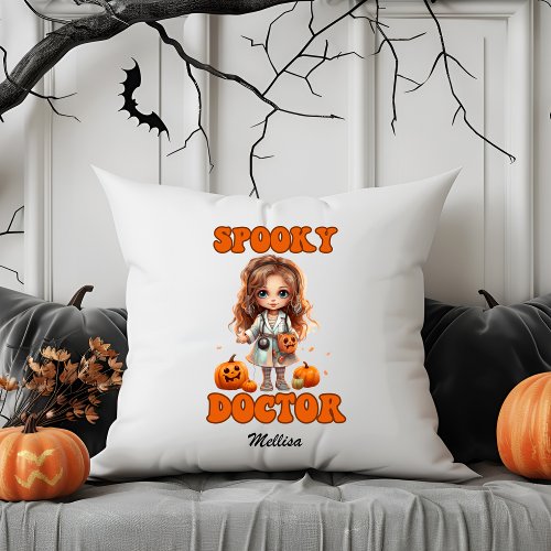 Spooky Doctor Personalized Name Halloween Gift Throw Pillow