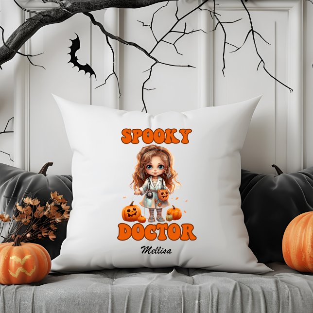 Spooky Doctor Personalized Name Halloween Gift Throw Pillow (Creator Uploaded)