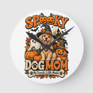 Spooky Dog Mom Halloween Cute Skeleton Dog Lover Round Clock