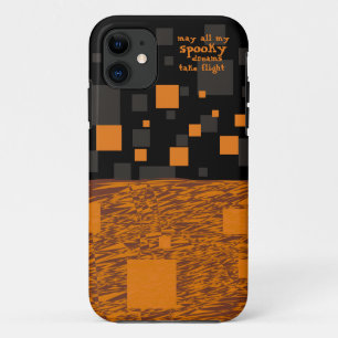 Spooky Dreams Halloween Orange Black Squares Grey iPhone 11 Case