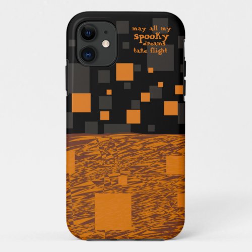 Spooky Dreams Halloween Orange Black Squares Grey iPhone 11 Case