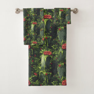 Spooky Dripping Cemetery, Melting Roses Tombstone, Bath Towel Set
