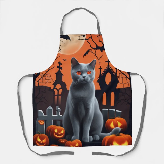 Spooky Eerie Haunted Horror Halloween Cat Apron (Front)