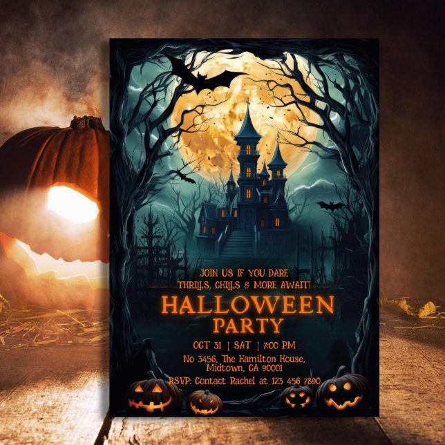 Spooky eerie moonlit haunted dark night Halloween Invitation (Creator Uploaded)