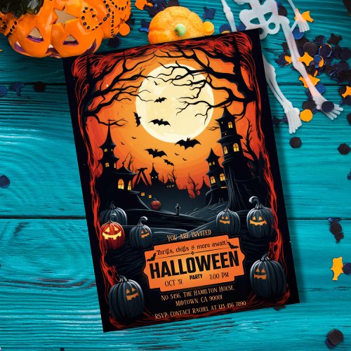 Spooky eerie moonlit haunted dark night Halloween  Invitation