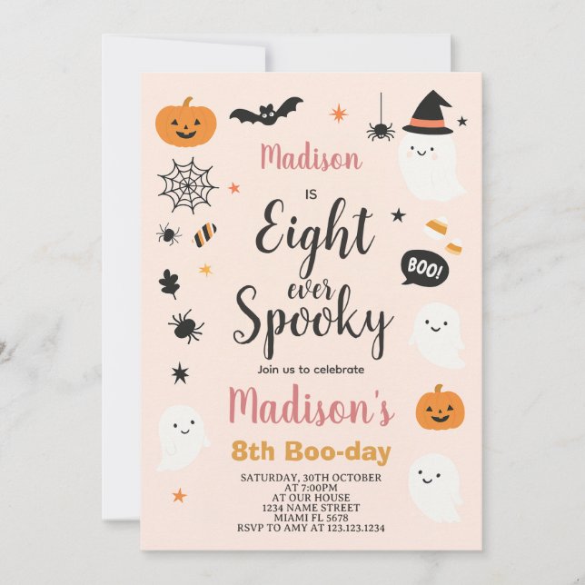 Spooky Eight Kids Halloween Birthday Invitation (Front)
