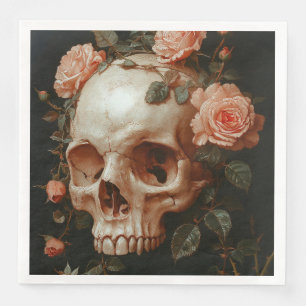 Spooky Elegance: Gothic Skull and Roses Paper Dinner Napkins