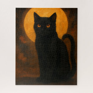 Spooky Elegance Halloween Black Cat Harvest Moon Jigsaw Puzzle