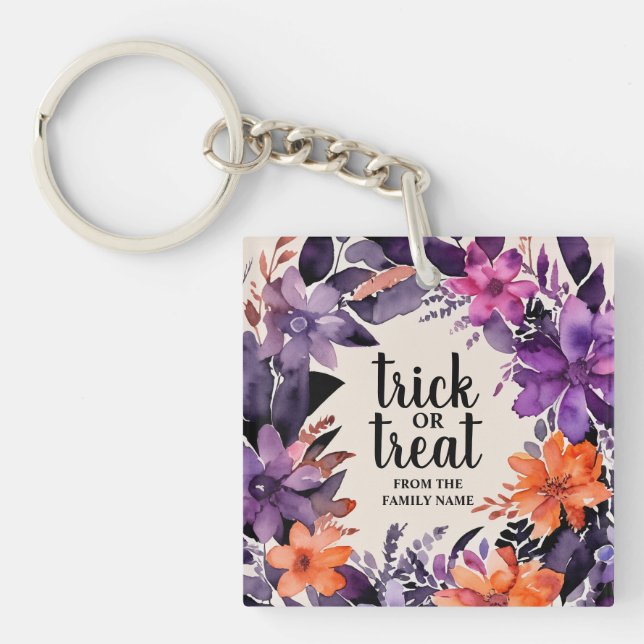 Spooky Elegance Halloween Floral Wreath Collection Keychain (Front)