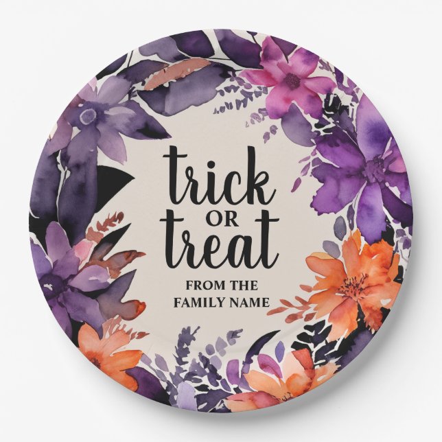 Spooky Elegance Halloween Floral Wreath Collection Paper Plates (Front)