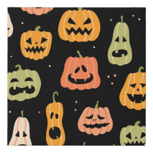Spooky Elegance: Halloween Pumpkin Art Faux Canvas Print