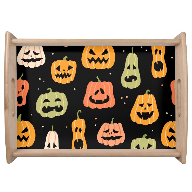 Spooky Elegance: Halloween Pumpkin Art Serving Tray (Front)