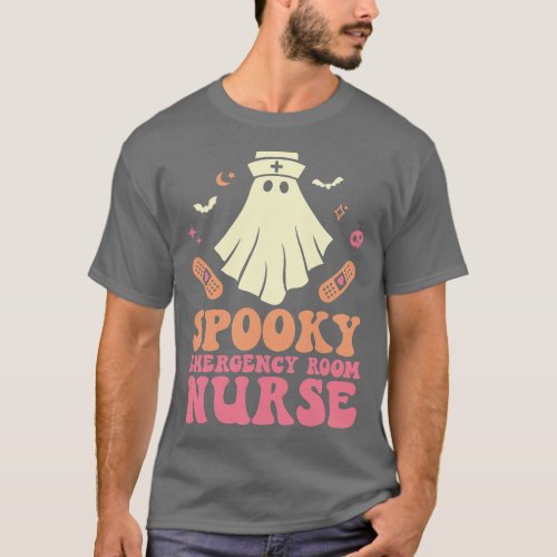 Spooky Emergency Room Nurse Retro Halloween Ghost  T_Shirt