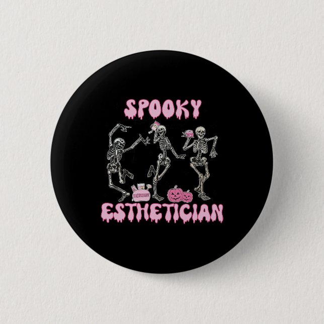 Spooky Esthetician Halloween Skeleton Skin Therapi Button (Front)