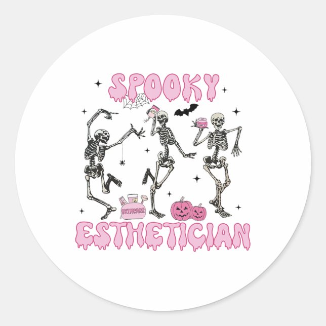 Spooky Esthetician Halloween Skeleton Skin Therapi Classic Round Sticker (Front)