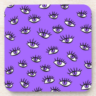 Spooky Evil Eyes Purple Halloween Beverage Coaster