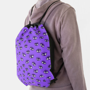 Spooky Evil Eyes Purple Halloween Drawstring Bag