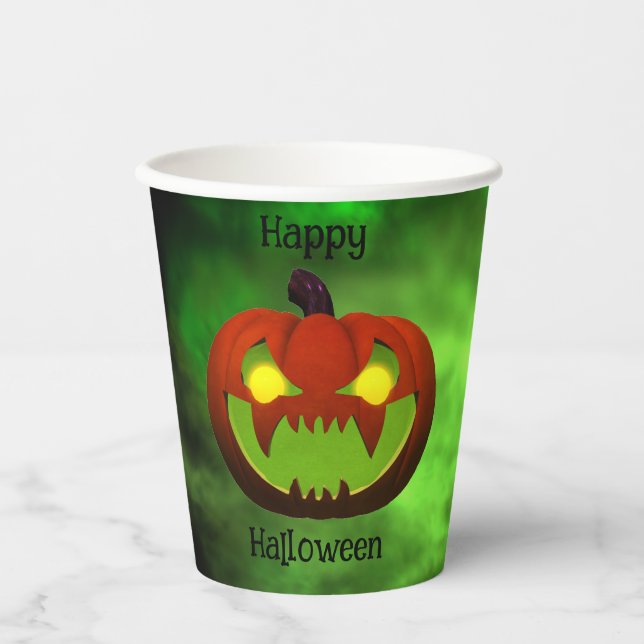 Spooky Evil Halloween Pumpkin Paper Cups (Front)