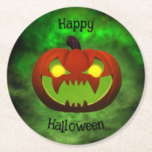 Spooky Evil Halloween Pumpkin Round Paper Coaster