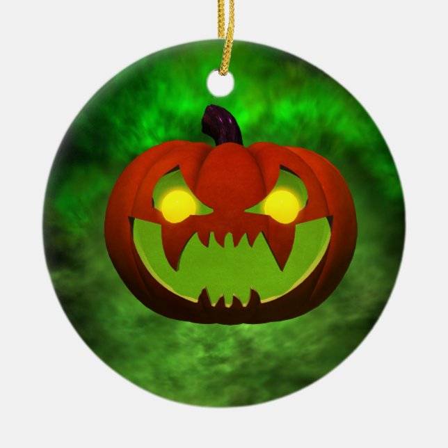 Spooky Evil HalloweenPumpkin Ceramic Ornament (Front)