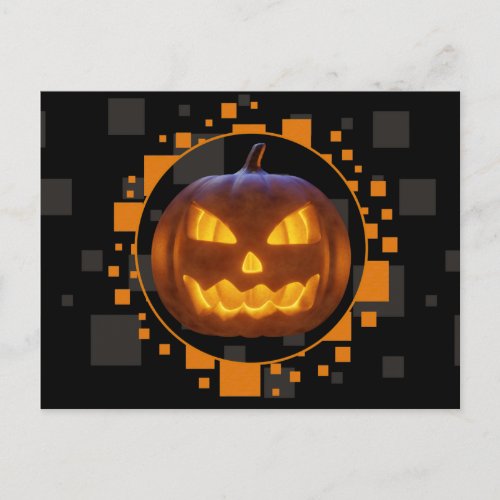 Spooky Evil Pumpkin Orange Black Grey Halloween Postcard